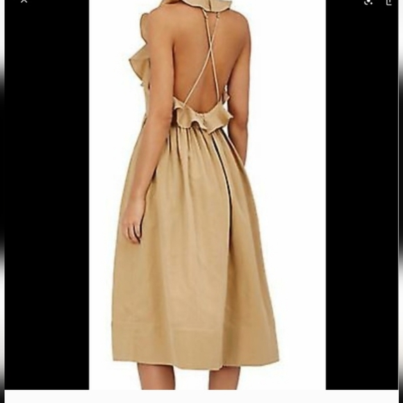 Ulla Johnson Linen Blend Cecily Ruffled Midi Dress In Khaki Size 0 - Picture 4 of 11